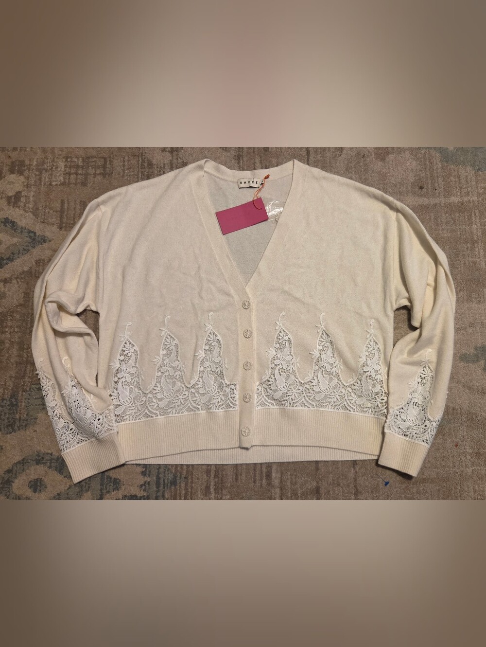 Rhode Marie Lace Embellished Cardigan. Cream. Size XL. NWT